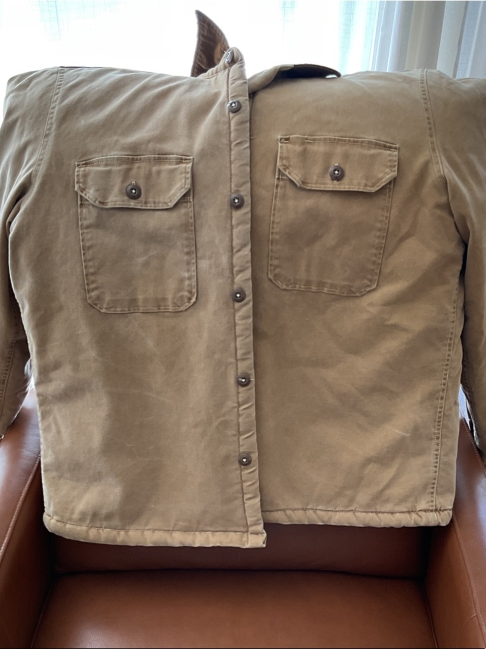 Men's Brown Sherpa-Lined Field Jacket with Corduroy Collar